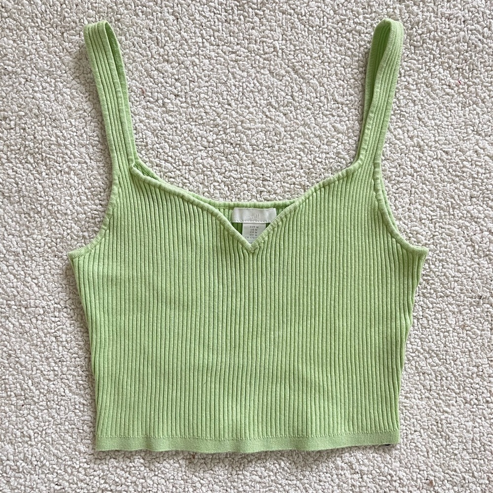 H&M Lime Green Gorpcore chuncky Ribbed Knit Camisole M